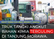 Truk Tangki Bahan Kimia Terguling Akibatkan Macet Parah Di Tanjung Morawa